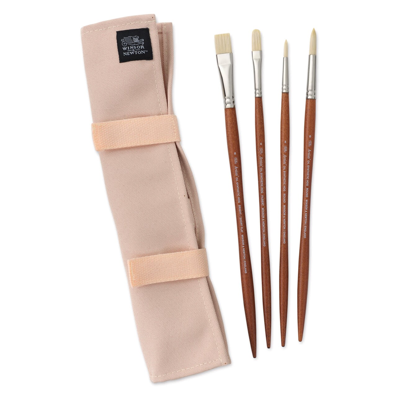 Winsor & Newton Artists' Oil Synthetic Hog Brushes - Set of 4, Canvas Wallet Case